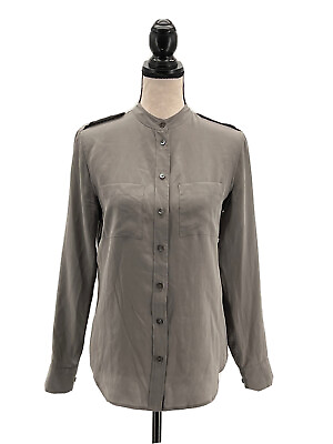 Equipment Womens Carmen Military Shirt Gray XS 100% Silk Long Sleeves Epaulets $32.99