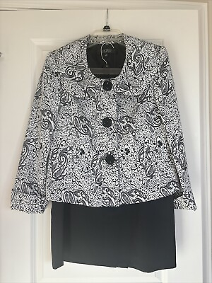 #ad Kasper 2 Piece Lined Suit Tapestry Blazer Jacket Black amp; White Black Skirt Sz 10 $34.00