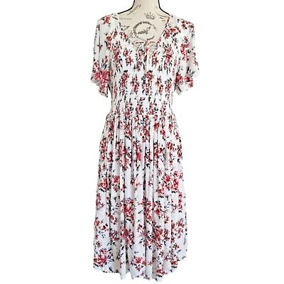 #ad Torrid Womens Ivory white Red floral boho Challis Skater Sun dress plus size 1X $27.00