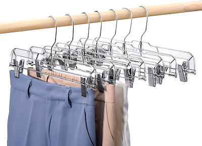 #ad 50 Pack 14 Inch Clear Plastic Skirt Hangers with Clips Skirt Hangers $70.99