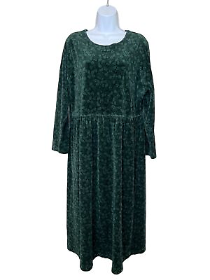 Vintage 90s L.L. Bean Green Maxi Velour Dress Plus Size 20 Petite Canada Made $44.95