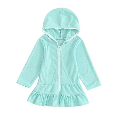 #ad #ad Girls Swim Cover Up Kid Hooded Zip Up Terry Swimsuit Coverup Towel Bathing $43.38