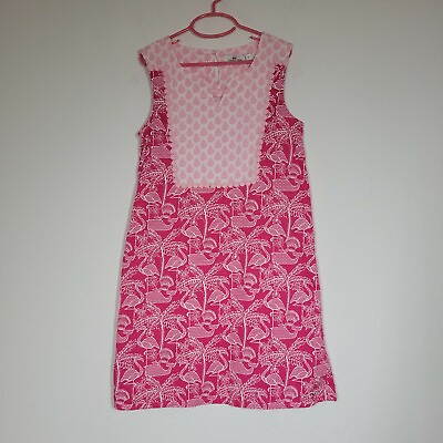 Vineyard Vines Dress Flamingo Print Shift Sleeveless Pink Cotton Summer Girls 10 $11.25