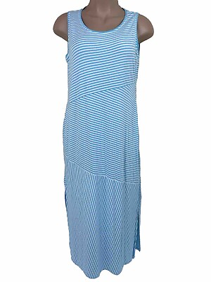 #ad Chicos Zenergy 2 womens L Maxi Dress Striped Blue Tank sleeveless stretch knit $27.99