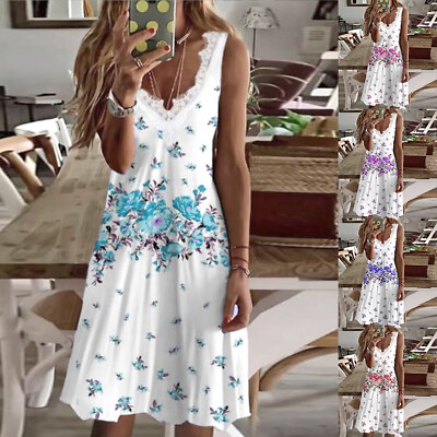 #ad #ad Women Lace Sleeveless Casual Sundress Ladies Summer Holiday Floral Dress Beach $11.51