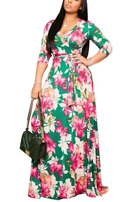 #ad SheKiss Womens Casual Floral Print Plus Size Maxi Dresses Plain Party Outfits $26.39