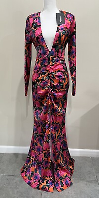 #ad Pretty Little Thing Kimono Maxi Dress Long Sleeve Pink Multicolor Floral Sz 6 $16.00