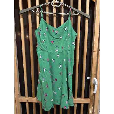 #ad Old Navy Women Sundress XL Green Floral Smocked Back Side Zip 100% Rayon $18.88