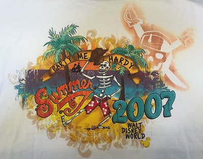 #ad Walt Disney World 2007 Summer Party Me Hardy Skeleton Tee T Shirt New Deadstock $13.45