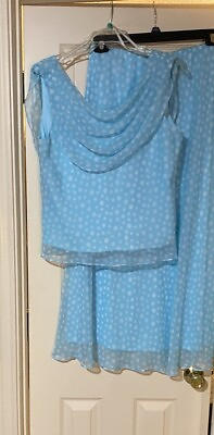 #ad J.B.S Women’s Dress Skirt Set Polka Dot Light Blue amp; White Maxi Skirt Size 12 $22.85