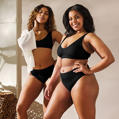 #ad New Women#x27;s Sizes XS 3XL High Waisted Bikini Set Swimwear Black Removable Pads $38.35