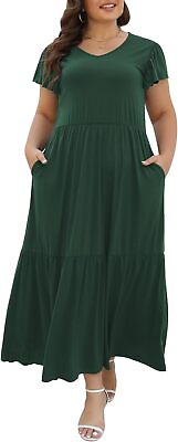 #ad Celkuser Plus Size Casual Summer Tiered Maxi Dress for Women V Neck Elastic Wais $75.74