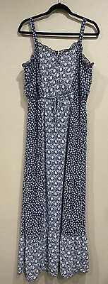 Gap Womens Long Maxi Dress Large Floral Spaghetti Strap Blue Geometric L $38.00