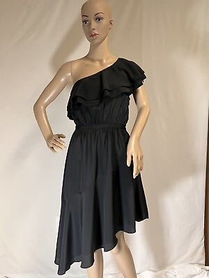 #ad Likely Women’s Dress One Shoulder Asymmetrical Ruffle Black Dress Size 2 $39.00