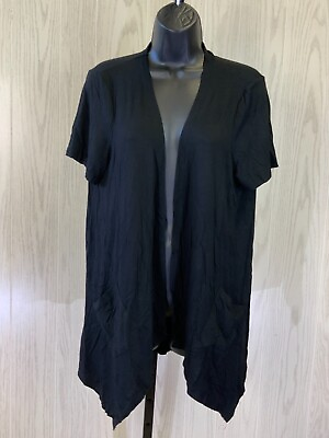 #ad Women#x27;s Solid Short Sleeve Swim Cover Up Size M Black NEW MSRP $65 $16.99