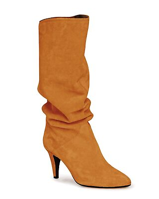 #ad Coutgo Womens Slouchy Knee High Boots Wide Calf Kitten Heel Pointed Toe Pull ... $46.14