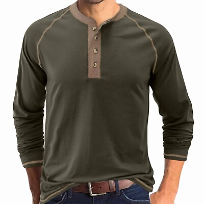 Men Henley Shirt Long Sleeve 3 Button Pullover Cotton Lightweight Crew Neck Top $20.99