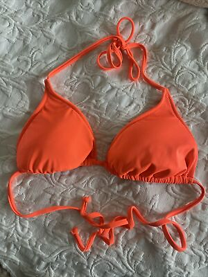 #ad J Crew colorful string triangle Neon Orange swimsuit bikini top Size Large $12.00