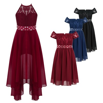 #ad Flower Girls Chiffon Dress Kids Sleeveless Floral Lace Maxi Romper Evening Dress $10.07