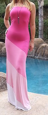 #ad #ad Maya Antonia XL SIZE Strapless Hot Pink White Maxi Dress Extra long $54.00