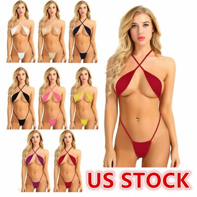 #ad US Women#x27;s Weeny Mini Bikini Swimwear Criss Cross Thong Underwear Teddy Lingerie $7.51