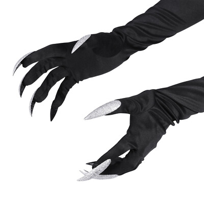#ad Halloween Gloves Black Party Gloves Costume Prop Halloween Cosplay Claws Gloves $10.85
