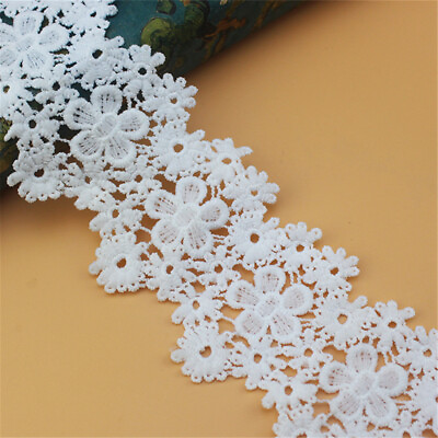 White Floral Lace Trim Fabric Ribbon Embroidered DIY Sewing Wedding Dress Craft C $3.49