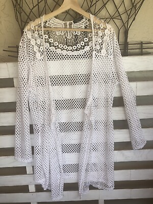 #ad Rouge Collection Womens White Crochet Beach Cover Ups One Size $19.99
