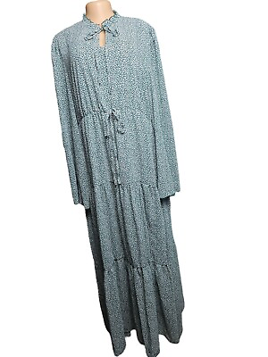 #ad Shein Curve Green Floral Print Maxi Dress 3XL Notched Neck Boho Cottagecore $14.99