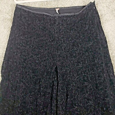 Free People Black Wide Leg Sheer Knit Crochet Pants Sz 6 Womens Festival lined $47.59
