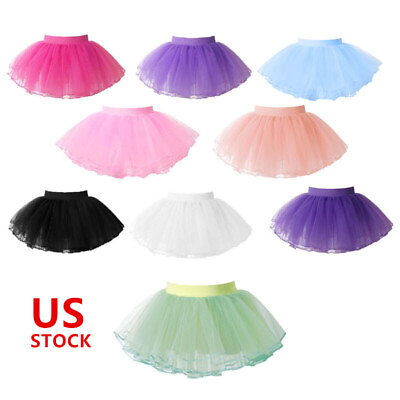 #ad US Kids Girls Tutu Skirt Mesh Layered Dance Skirts Elastic Waistband Dancewear $6.50