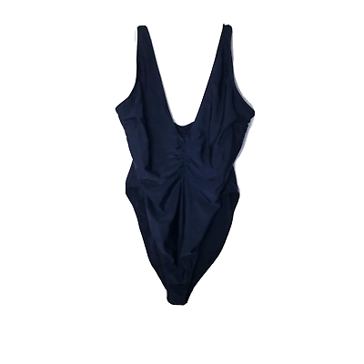 #ad Asos Swim One Piece Swimsuit Women Plus Size 22 Black V Ruched Neck $19.99