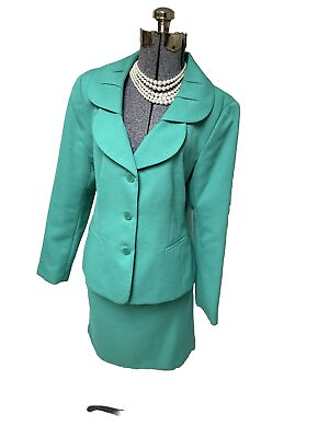 #ad Isabella Skirt Suit Size 16 Two Piece Set 36X24.5 Tiffany Green Pockets Career $54.99