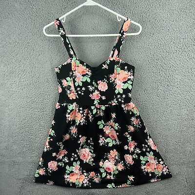 #ad #ad No Boundaries Floral Sun Dress Women Large Black Pullover Polyester $11.65