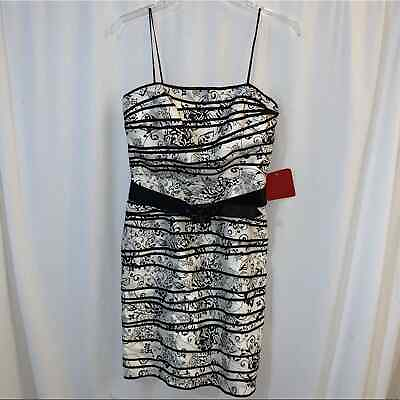 #ad NWT JS Collections Women’s Shiny Ivory amp; Black Cocktail Dress Size 8 $39.00