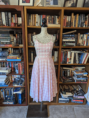 #ad The pretty dress company pink gingham full skirt retro style dress sz 8uk euc $100.00