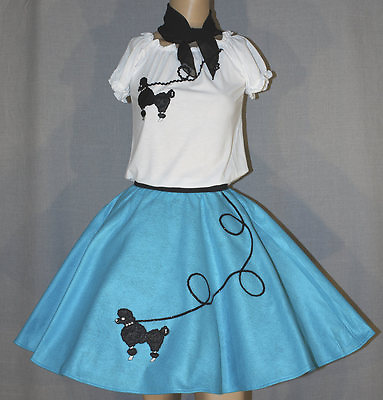 #ad 3 PC Aqua Blue 50#x27;s Poodle Skirt outfits Girl Sizes 78910 Waist: 23quot; 30quot; L20quot; $40.95