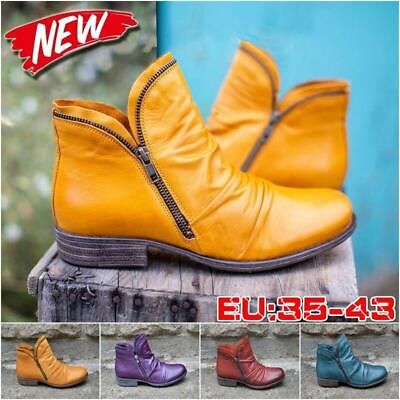 #ad Women Shoes Size Ankle Boots Ladies Flat Heel Zipper Comfy Round Toe Booties $19.91