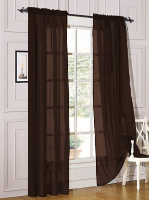 2 Piece Sheer Voile Rod Pocket Window Panel Curtain Drapes Many Sizes amp; Colors $10.47