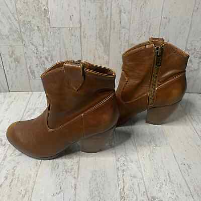 #ad Not Rated Womens Boots Size 7 Brown Leather Ankle Booties Block Heel Almond Toe $14.00