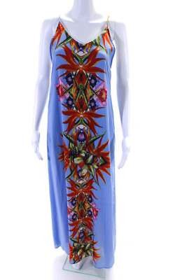 #ad Lush Womens Floral Print V Neck Sleeveless Maxi Dress Sky Blue Size Small $40.81