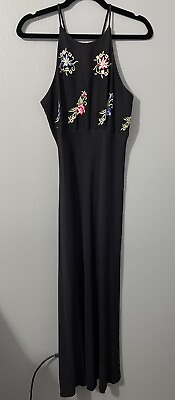 #ad #ad 90s Women 11 12 Embroidered Floral Maxi Dress Black Moody Floral Y2K Prom Goth $29.75