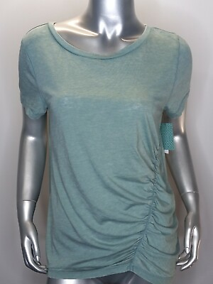 Susina Nordstrom Size Medium Burnout T Shirt Green Ruched Short Sleeve New $11.53