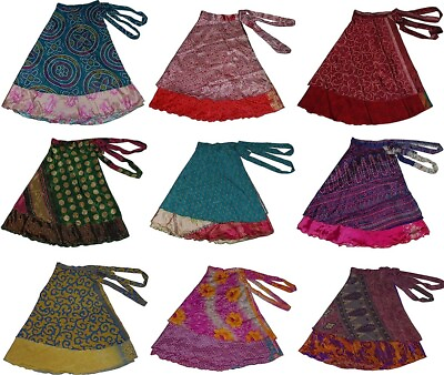 #ad 2 Pcs Pack vintage silk Sari skirt women beach Bohemian skirts $26.99