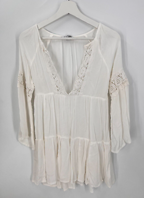 O#x27;Neill Saltwater Solids 100% Viscose Bell Sleeve Beach Cover Up Dress White XS $49.00