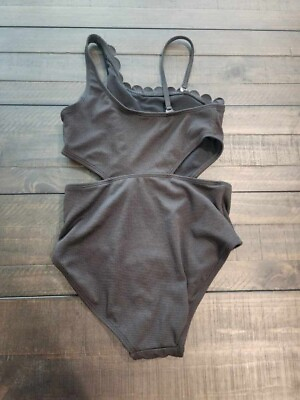 #ad Girls Scallop Textured Cutout One Piece Swimsuit Removable Strap Black L 10 12 $18.00