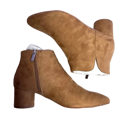Round Heel Camel Brown Suede Ankle Bootie Boots Size 10 NEW $21.00