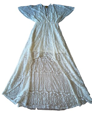 Hamp;M modern boho maxi dress ivory lace Beach Wedding Cover Up Sz:6 Short Front $18.50