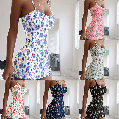 #ad Women Floral Strappy Mini Dress Beach Ruffle Sleeveless Sexy Sundress Plus Size☆ $10.07