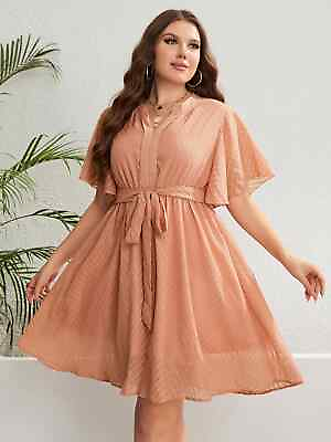 #ad #ad Elegant Plus Size Flutter Sleeve A line Dress with Tie Waist $39.95